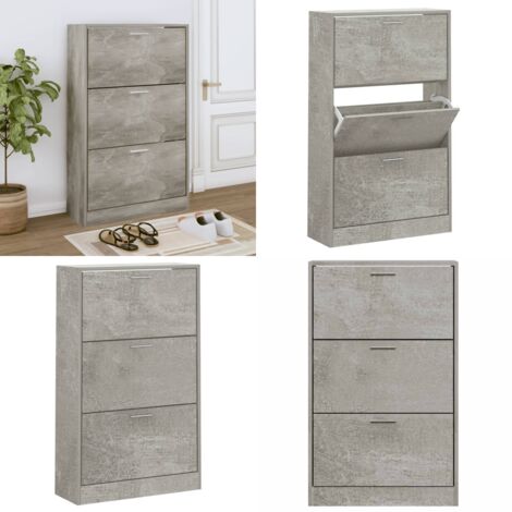 Mueble zapatero madera contrachapada gris hormigón 63x24x103 cm - Armario para zapatos - Estantería para zapatos