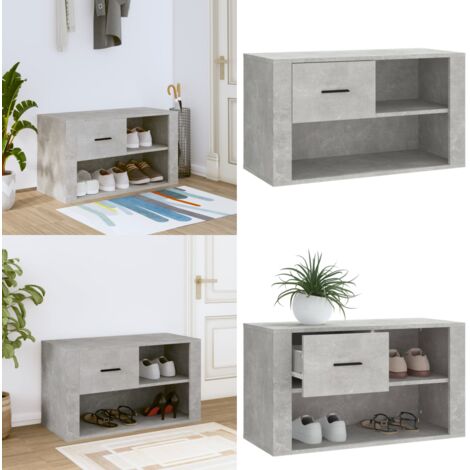 Mueble zapatero madera contrachapada gris hormigón 80x35x45 cm - Armario de recibidor - Almacenamiento de calzado