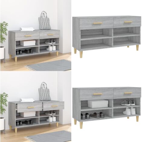 Mueble zapatero madera contrachapada gris Sonoma 102x35x55 cm - Armario para zapatos - Mueble de madera contrachapada