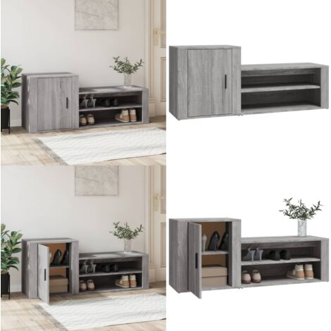 Mueble zapatero madera contrachapada gris Sonoma 130x35x54 cm - Armario de recibidor - Mueble de madera contrachapada