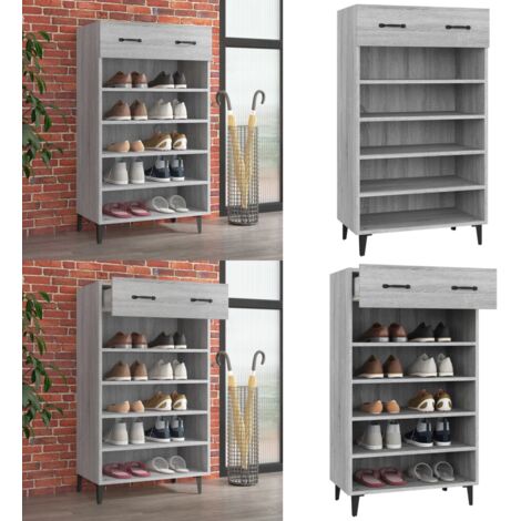 Mueble zapatero madera contrachapada gris Sonoma 60x35x105 cm - Mueble de almacenamiento - Mueble de dormitorio