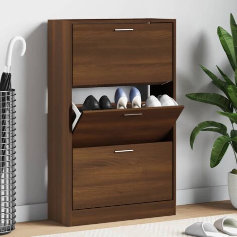 Mueble zapatero madera contrachapada marrón roble 63x24x103 cm