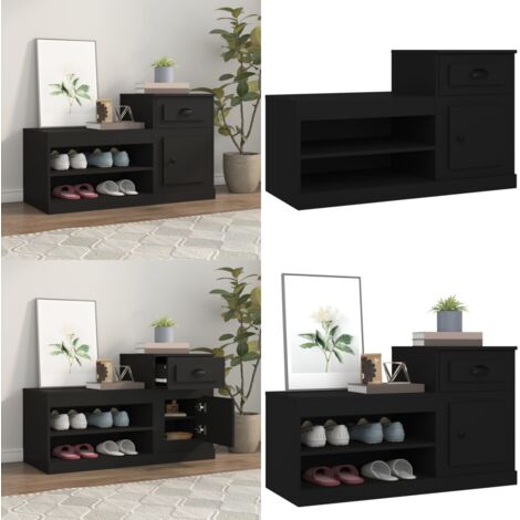 Mueble zapatero madera contrachapada negro 100x42x60 cm - Mueble de zapatos negro - Mueble de zapatos madera contrachapada