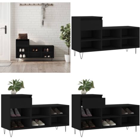 Mueble zapatero madera contrachapada negro 102x36x60 cm - Armario de zapatos - Madera contrachapada