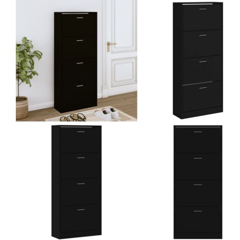 Mueble zapatero madera contrachapada negro 63x24x147 cm - Armario para zapatos - Estantería para zapatos