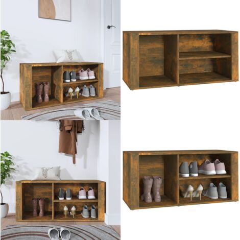 Mueble zapatero madera contrachapada roble ahumado 100x35x45 cm - Armario de recibidor - Mueble de madera