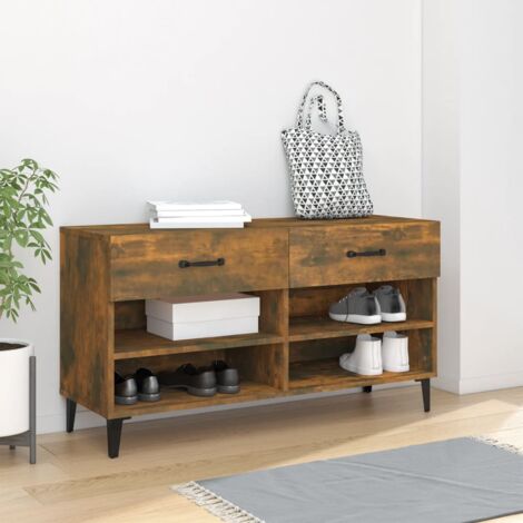 Mueble zapatero madera contrachapada roble ahumado 102x35x55 cm vidaXL