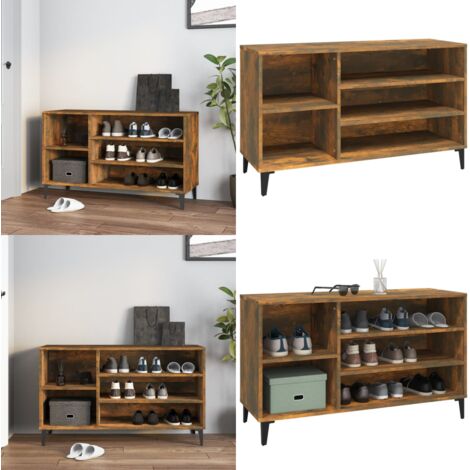 Mueble zapatero madera contrachapada roble ahumado 102x36x60 cm - Armario de recibidor - Mueble de madera contrachapada