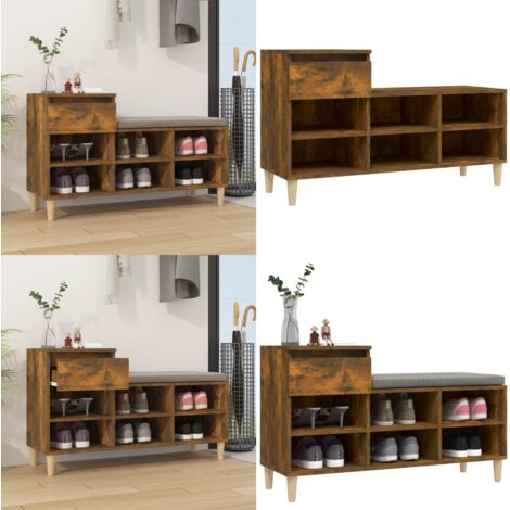Mueble zapatero madera contrachapada roble ahumado 102x36x60 cm - Armario de zapatos - Madera contrachapada
