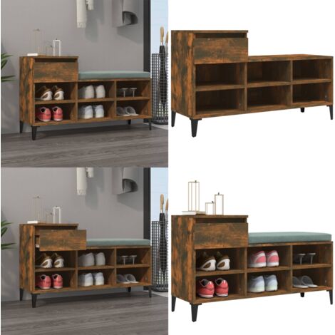 Mueble zapatero madera contrachapada roble ahumado 102x36x60 cm - Madera contrachapada - Roble ahumado