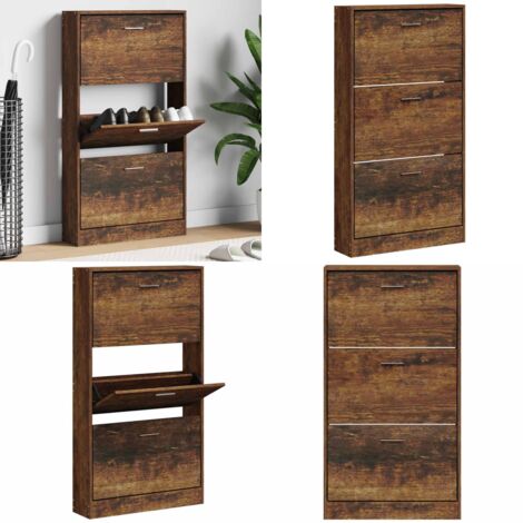 Mueble zapatero madera contrachapada roble ahumado 59x17x108 cm - Estantería para zapatos - Armario para zapatos