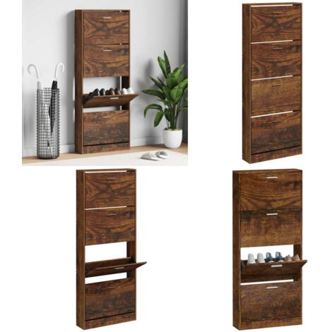 Mueble zapatero madera contrachapada roble ahumado 59x17x150 cm - Estantería para zapatos - Armario para zapatos