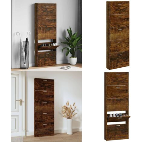 Mueble zapatero madera contrachapada roble ahumado 59x17x169 cm - Mueble para zapatos - Estantería para zapatos