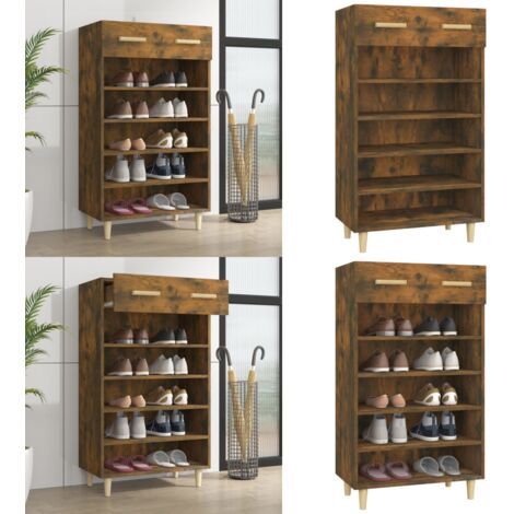 Mueble zapatero madera contrachapada roble ahumado 60x35x105 cm - Mueble de zapatos - Muebles de madera