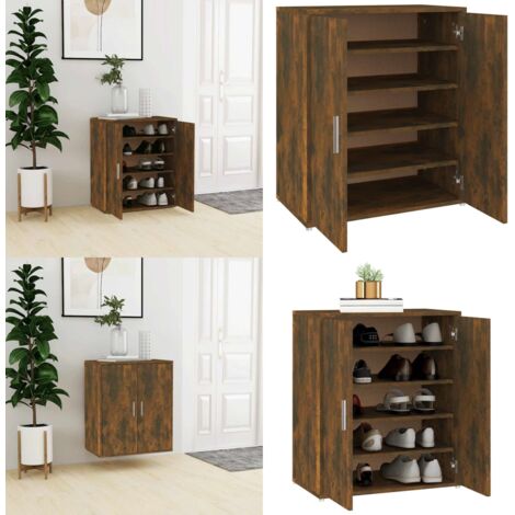 Mueble zapatero madera contrachapada roble ahumado 60x35x70 cm - Mueble de madera - Almacenamiento de zapatos