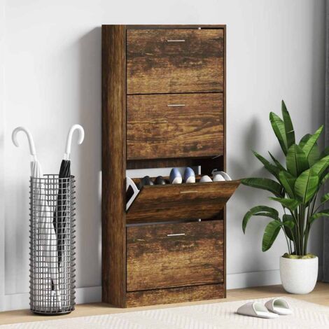 Mueble zapatero madera contrachapada roble ahumado 63x24x147 cm