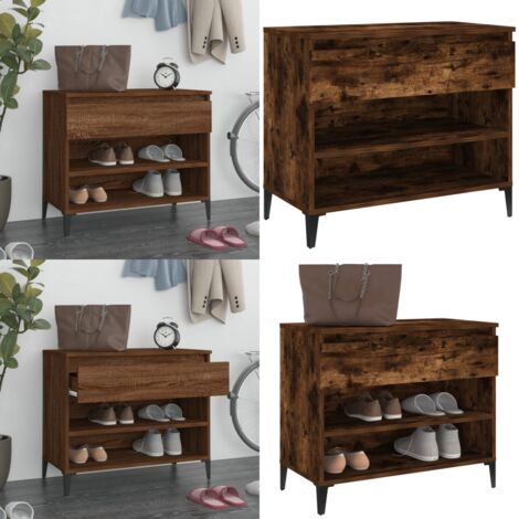 Mueble zapatero madera contrachapada roble ahumado 70x36x60 cm - Armario de recibidor - Mueble de madera contrachapada