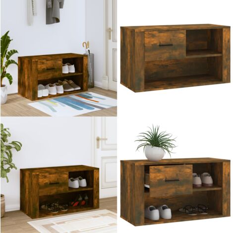 Mueble zapatero madera contrachapada roble ahumado 80x35x45 cm - Armario de recibidor - Mueble de madera