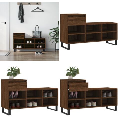 Mueble zapatero madera contrachapada roble marrón 102x36x60 cm - Madera contrachapada - Armario zapatero