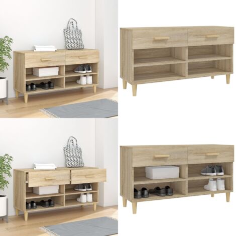 Mueble zapatero madera contrachapada roble Sonoma 102x35x55 cm - Armario para zapatos - Mueble de madera contrachapada