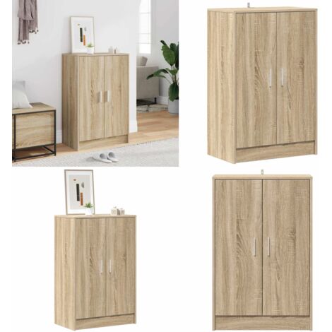 Mueble zapatero madera contrachapada roble Sonoma 60x35x92 cm - Mueble de madera contrachapada - Armario de zapatos