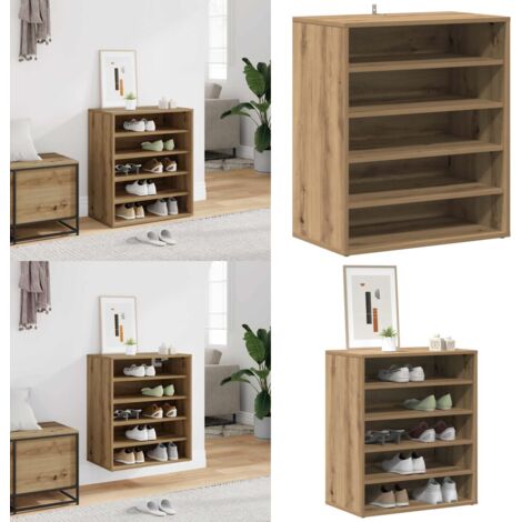 Mueble zapatero madera ingeniería roble artisan 60x35x70 cm - Mueble de almacenamiento - Estantes para zapatos