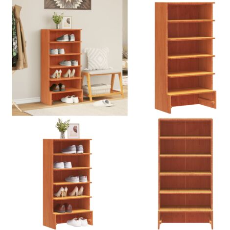 Mueble zapatero madera maciza de pino marrón cera 52x30x104 cm - Madera maciza - Pino