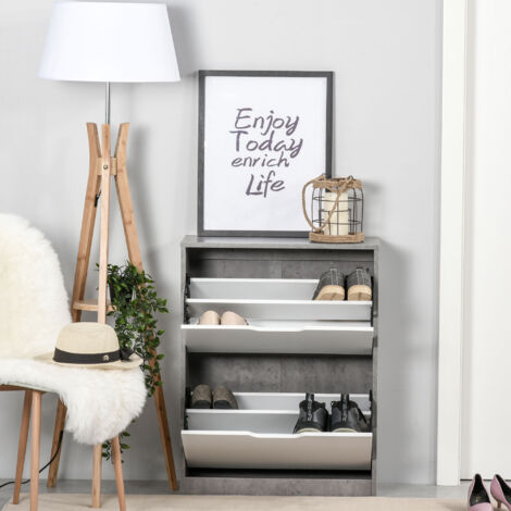 Mueble Zapatero Moderno con 2 Cajones Abatibles Estantes Ajustables para 8 Pares de Zapatos 62,5x26x81 cm Gris