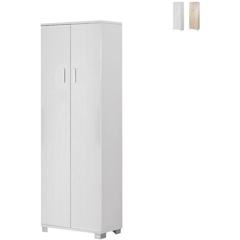 Mueble zapatero multiusos con dos puertas y cinco baldas Blanco Ceniza 62x34x h178 cm