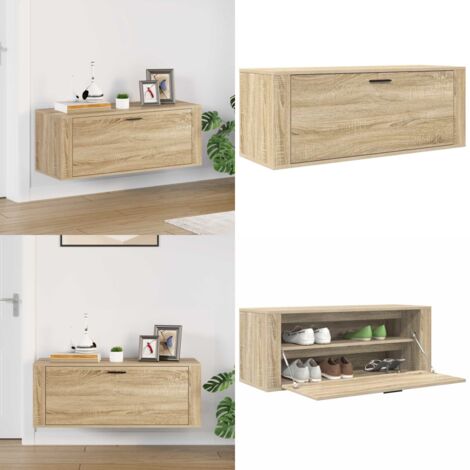 Mueble zapatero pared contrachapada roble Sonoma 100x35x38 cm - Mueble de pared - Estante para zapatos