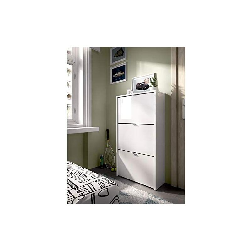 

Mueble Zapatero puertas abatibles blanco brillo, Medidas: alto 113cm. ancho 61cm. fondo 25cm.