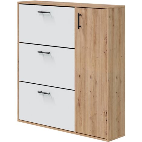 Mueble Zapatero Recibidor 4 Puertas Estilo Nórdico Capacidad 24 Pares Roble Nodi y Blanco Artik 80x178x25 cm