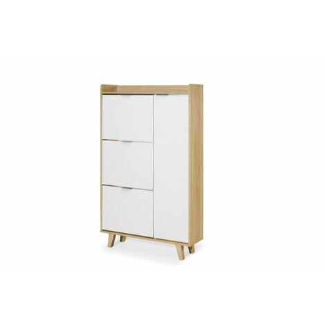 Mueble Zapatero serie Nórdica 2180 TOPKIT Armario  Recibidor Medidas:  140x86x25 cm roble y blanco