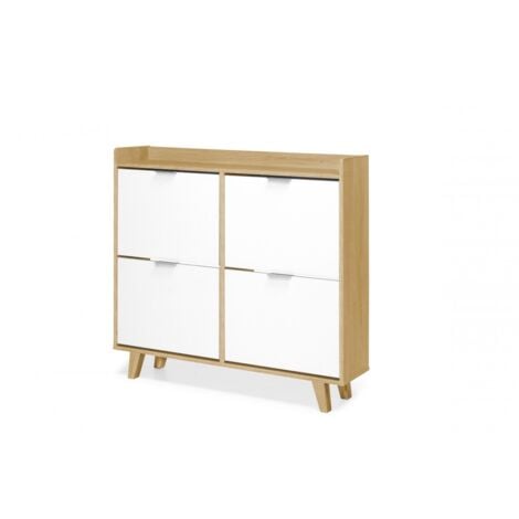 Mueble Zapatero serie Nórdica 2181 TOPKIT Armario Recibidor Medidas: 101X107X25 cm roble y blanco