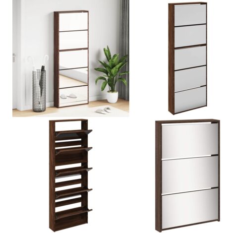 Mueble zapatero y espejo 5 niveles roble marrón 63x17x169,5 cm - Mueble zapatero - Cajón desplegable
