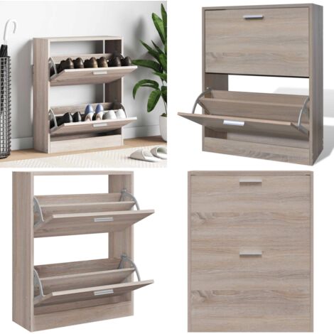 Mueble zapaterocolor roble con 2 compartimentos - Almacenamiento de zapatos - Mueble de madera