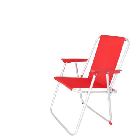 MUEBLEAR Silla de playa blanca plegable, con tela 44x44x74 cm - Roja