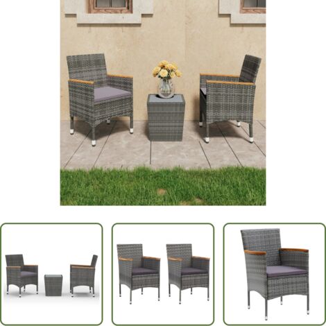Muebles al aire libre -  Mesa y sillas de jardín 3 pzas ratán PE y vidrio templado gris