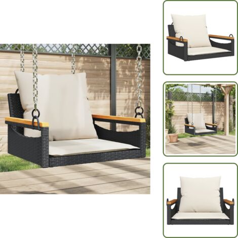 Muebles al aire libre - vidaXL Banco columpio con cojines ratán sintético negro 63x62x40 cm - Banco con cojines
