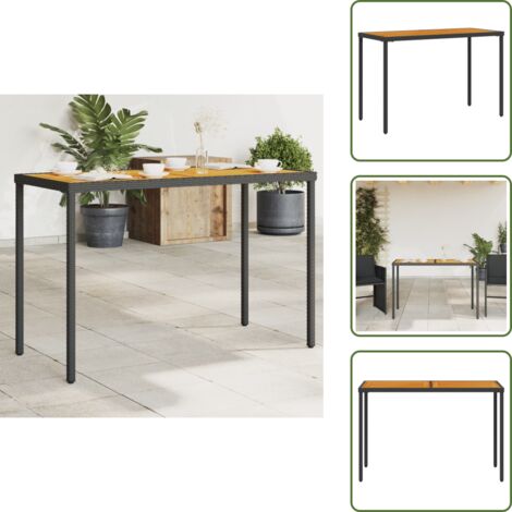 Muebles al aire libre - vidaXL Mesa de jardín superficie de madera ratán PE negro 115x54x74 cm - Mesa de jardín negra