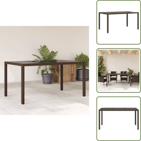 Muebles al aire libre - vidaXL Mesa de jardín superficie de vidrio ratán PE marrón 150x90x75cm - Mesa de jardín marrón
