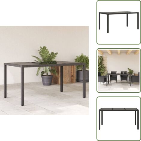 Muebles al aire libre - vidaXL Mesa de jardín superficie de vidrio ratán PE negro 150x90x75 cm - Mesa de jardín negra