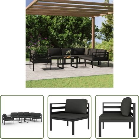 Muebles aluminio -  Set muebles de jardín 7 pzas y cojines aluminio gris antracita