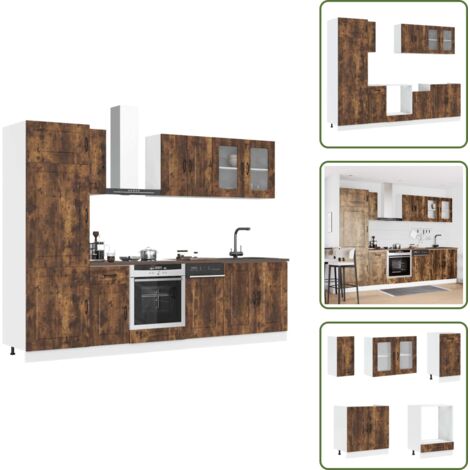 Muebles bajo lavabo - vidaXL Mueble cocina Kalmar roble ahumado 8 pzas madera contrachapada - Cocina moderna