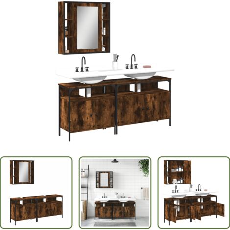 Muebles baño -  Set de muebles baño 3 pzas madera contrachapada roble ahumado