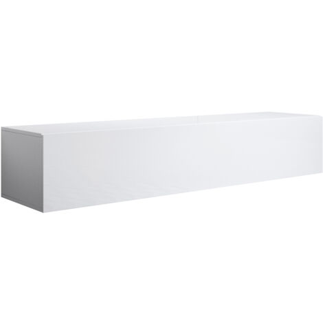 Muebles Bonitos – Meuble TV suspendu 1 porte 160x30x40cm – Finition brillante – 3 compartiments – Pour grands espaces – Modèle Luke H2 – Blanc