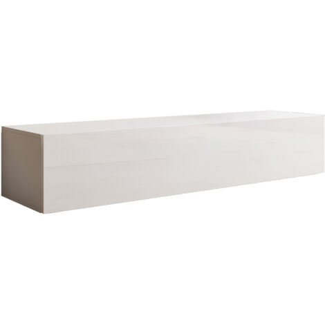 Muebles Bonitos – Meuble TV suspendu 1 porte 160x30x40cm – Mélamine mate et MDF – Finition PVC brillant – Système d'ouverture push-click