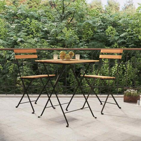 Muebles cafetería plegables 3 piezas madera maciza teca y acero