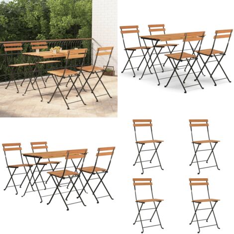 Muebles cafetería plegables 5 pzas madera maciza acacia y acero - Acacia - Muebles plegables