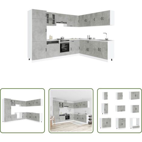 Muebles cocina -  Mueble cocina Kalmar gris hormigón 14 pzas madera contrachapada
